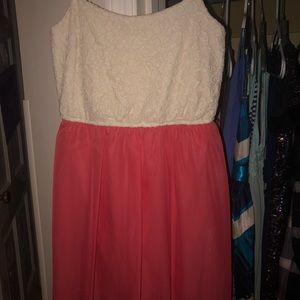 dress with white top and orange pink bottom